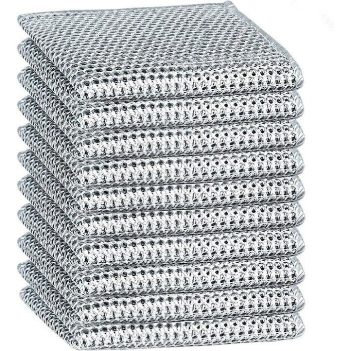 Set 10 lavete multifunctionale pentru bucatarie, strat dublu, microfibra metalica, nu lasa zgarieturi