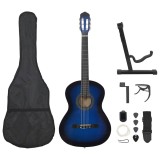 VidaXL Set chitară clasică &icirc;ncepători, 12 piese, albastru, 4/4 39&quot;