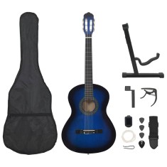 vidaXL Set chitară clasică &icirc;ncepători, 12 piese, albastru, 4/4 39&quot;