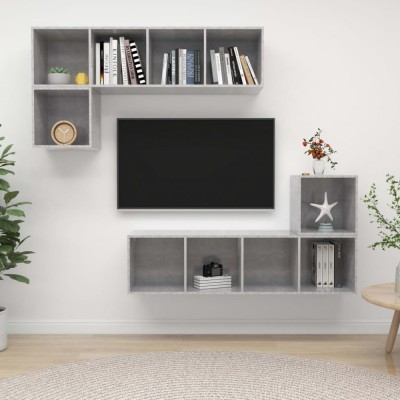 Gossi set de dulapuri tv, 4 piese, gri beton, lemn prelucrat foto