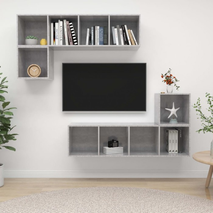 Gossi set de dulapuri tv, 4 piese, gri beton, lemn prelucrat