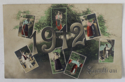 FELICITARE DE ANUL NOU 1912 , FOTOMONTAJ , CARTE POSTALA COLORIZATA , TIPARITA 1911 foto