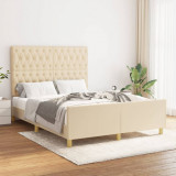 VidaXL Cadru de pat cu tăblie, crem, 140x200 cm, textil