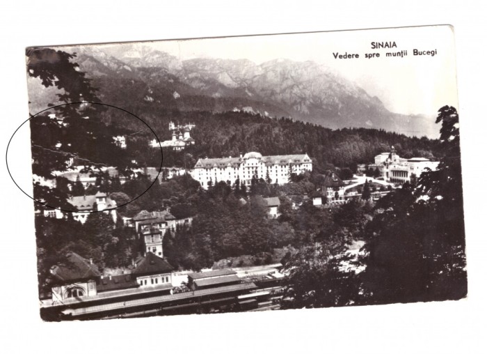 CP Sinaia - Vedere spre muntii Bucegi, RPR, circulata, cu pliu
