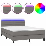 Cumpara ieftin Pat cu arcuri, saltea si LED, gri inchis, 140x200 cm, textil