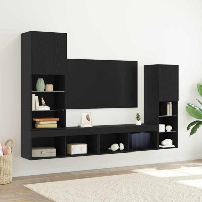 vidaXL Cabinet TV Stejar negru 40.5 x 30 x 102 cm Lemn compozit foto