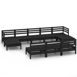 Set mobilier de gradina, 10 piese, negru, lemn masiv de pin