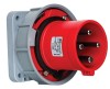 Fisa stecher incastrabil 4 poli 63A 3P+PE drept 380V culoare rosie IP67 6h CEE 100x100mm, METE