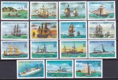 DB1 Turks &amp;amp; Caicos 1983 Corabii Vapoare 15 v. MNH foto