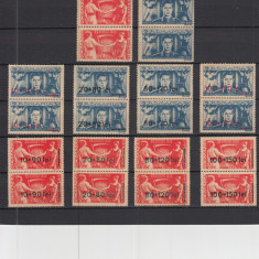 1945/46 LP 179 LP189 FRONTUL PLUGARILOR CU SI FARA SUPRATIPAR PERECHE SERII MNH