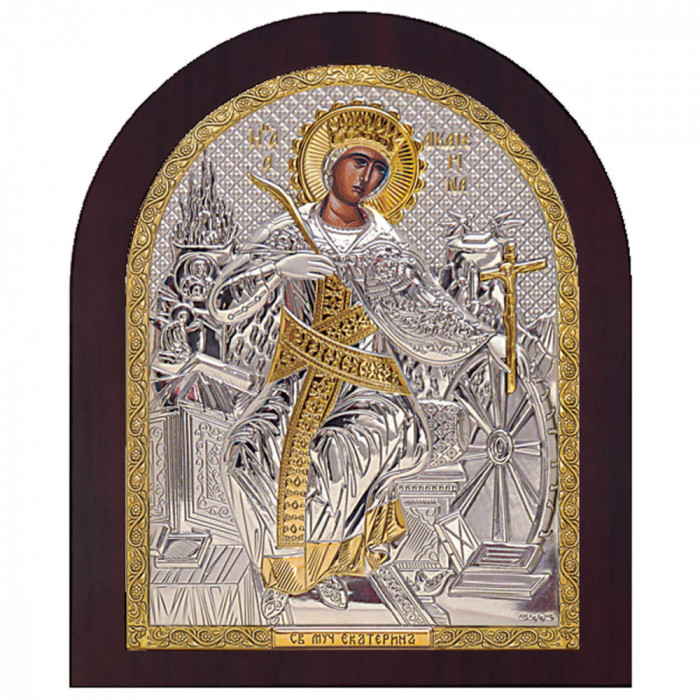 Icoana Sf Ecaterina Argint 14.7x18cm COD: 4474