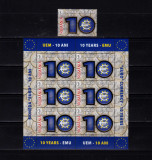 RO 2009 LP 1825+a &quot;10 ani moneda EURO&quot; ,serie+ minicoala 6 marci folio aur ,MNH, Nestampilat
