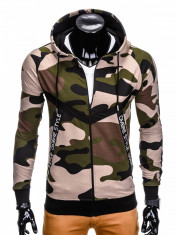 Hanorac pentru barbati, camuflaj, verde, stil militar, army, fermoar drept, cu gluga, buzunare laterale, siret, sport - B775 foto