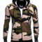 Hanorac pentru barbati, camuflaj, verde, stil militar, army, fermoar drept, cu gluga, buzunare laterale, siret, sport - B775