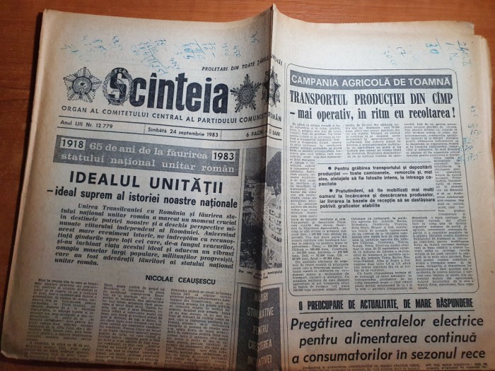 scanteia 24 septembrie 1983-65 ani de la faurirea statului unitar roman