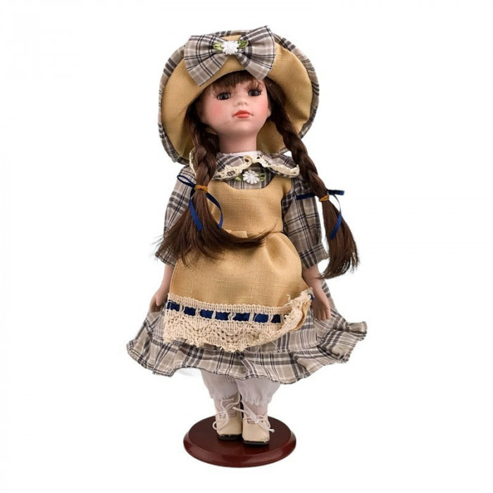 Statueta decorativa, Papusa cu fata si mainile din ceramica cu rochie, 35 cm, 1755H-2