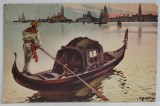 VENEZIA , LA GONDOLA , REPRODUCERE COLOR A UNUI LUCRARI IN ACUARELA , FORMAT CARTE POSTALA