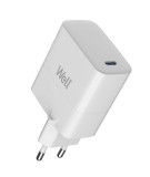 Incarcator retea 100-240V - USB-C Well GaN PD 65W 5V/3A 9V/3A 12V/3A 15V/3A 20V/3.25A alb