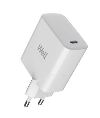 Incarcator retea 100-240V - USB-C Well GaN PD 65W 5V/3A 9V/3A 12V/3A 15V/3A 20V/3.25A alb foto