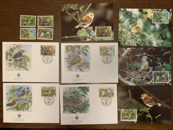 insulele cook - pasari - serie 4 timbre MNH, 4 FDC, 4 maxime, fauna wwf