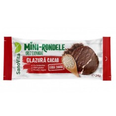 Mini-Rondele Orez Expandat SanoVita, Glazura de Cacao fara Zahar, 24 g, Mini Rondele Orez Expandat SanoVita, Mini Rondele din Orez Expandat SanoVita, foto