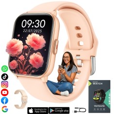 Ceas smartwatch femei, VortexIQ by BIRAI&reg;, ecran TFT 1.85&quot;, inteligent, fitness, sport, rezistent apa 3ATM, smart, notificari, wireless, apel Bluetoot