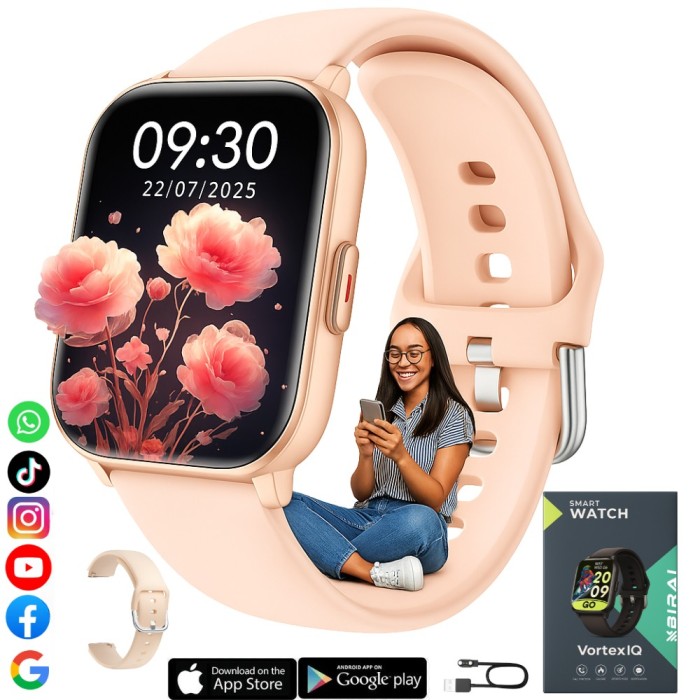 Ceas smartwatch femei, VortexIQ by BIRAI&reg;, ecran TFT 1.85&quot;, inteligent, fitness, sport, rezistent apa 3ATM, smart, notificari, wireless, apel Bluetoot