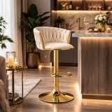 Scaun de bucatarie/bar, Artool, Mig, rotativ, catifea bej, picior metal auriu, 51x50x84-105 cm