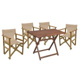 Cumpara ieftin Set de gradina masa si scaune Retto 5 bucati din lemn masiv de fag culoarea nuc, PVC ecru 100x60x71cm