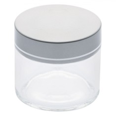 Borcan Sticlă, 50ml, Capac Aluminiu, Transparent, Diametru 5.5cm, &Icirc;nălțime 5.5cm