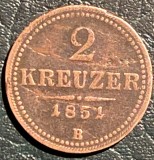 AUSTRIA 2 KREUTZER 1851,,B&quot;/ CUPRU /10,8 g / 25,9 mm, Europa