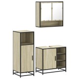 Cumpara ieftin Set mobilier de baie, 3 piese, stejar sonoma, lemn prelucrat
