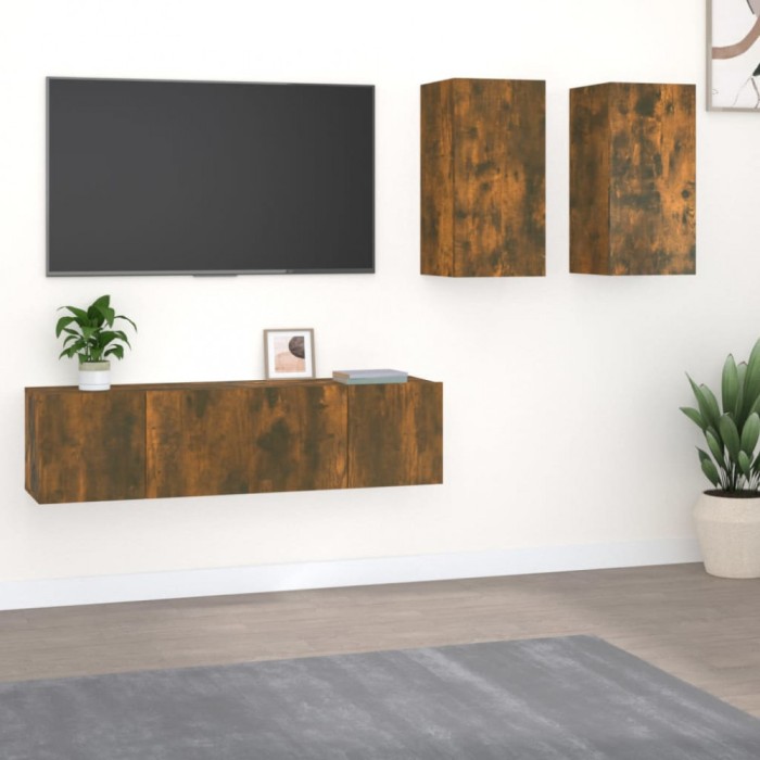 vidaXL Set dulapuri TV, 4 piese, stejar fumuriu, lemn prelucrat