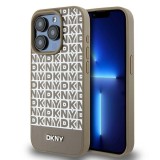 Husa MagSafe pentru Apple iPhone 15 Pro, DKNY, Printed Pattern Metal Logo, Maro