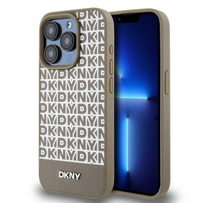 Husa MagSafe pentru Apple iPhone 15 Pro, DKNY, Printed Pattern Metal Logo, Maro foto