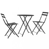 Set mobilier bistro, 3 piese, negru, oțel