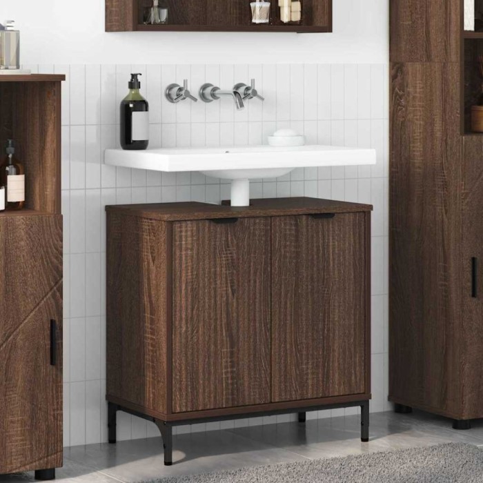 vidaXL Dulap pentru Chiuveta de Baie Stejar brun 60.5 x 33.5 x 61 cm 883421