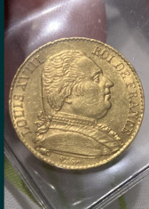 Moneda aur 20 franci/francs 1814 A Franta, Ludovic XVIII foto