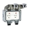 Priza Dubla Exterior IP66, ABS, Gri/Negru - Protectie Apa, Montaj Aparent, Standard Clasic