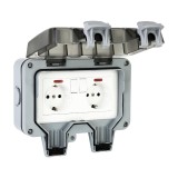 Priza Dubla Exterior IP66, ABS, Gri/Negru - Protectie Apa, Montaj Aparent, Standard Clasic