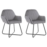 Set 2 Scaune Bucatarie Gri Catifea, Picioare Otel, 61x61x84 cm, Confortabile si Stabile