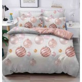 Lenjerie pat de Craciun cu elastic,pat dublu,bumbac finet,6 piese,globuri roz-A627