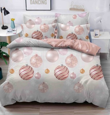 Lenjerie pat de Craciun cu elastic,pat dublu,bumbac finet,6 piese,globuri roz-A627 foto