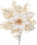 Floare decorativa poinsettia alba MagicHome pentru Craciun, 13 cm