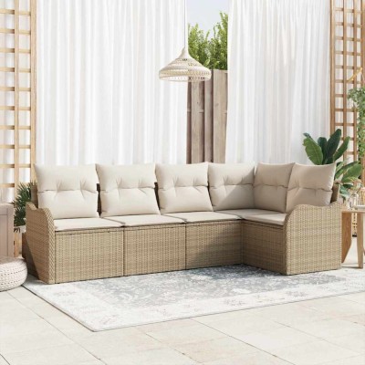vidaXL Set de canapele pentru grădină cu pernă 5 pcs Bej Rattan poli 3354370 foto