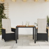 Cumpara ieftin Set bistro cu perne, 3 piese, negru, poliratan
