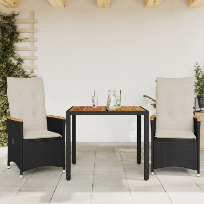 Gossi set bistro cu perne, 3 piese, negru, poliratan foto