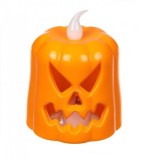 Lumanare cu flacara led Dovleac Halloween, Plastic, Portocaliu,7 cm