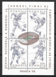 Romania 1998 - C. M. de Fotbal Franţa, bloc dantelat MNH, LP 1455, Nestampilat