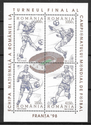 Romania 1998 - C. M. de Fotbal Franţa, bloc dantelat MNH, LP 1455 foto